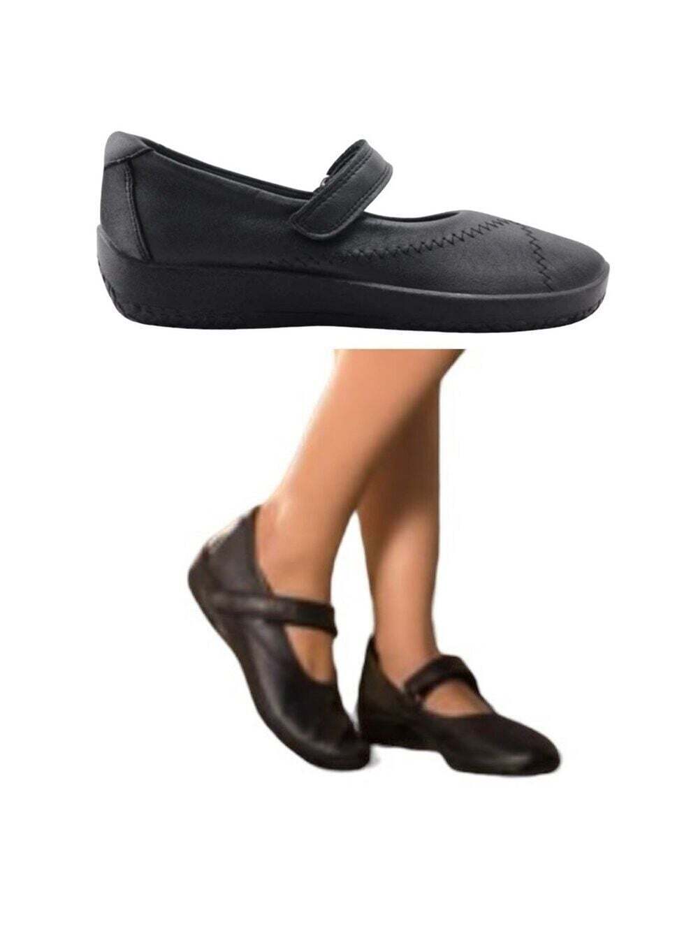 Arcopedico Women's Black Mary Jane Shoes Antracite Size 7 Vegan Hook and Loop